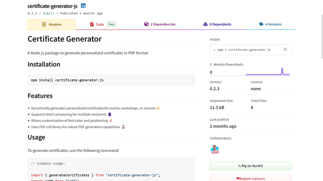 Certificate Generator NPM